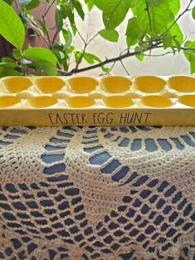 Rae Dunn Yellow “Easter Egg Hunt” Ceramic 12 Egg Tray NWOT